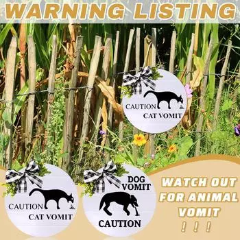 Funny Cat Vomiting Sign Welcome Doorplate Wall Decoration Wooden Sign Wood Crafts One Size