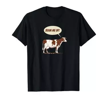 Funny Cow Saying Beam Me Comic Up! T-shirt чёрный