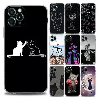 Забавный милый кошачий рисунок прозрачный чехол для телефона Apple iPhone 14 11 12 13 Pro Max 7 8 SE XR XS X Max 6 6s Plus мягкий силиконовый чехол iPhone 7 8 SE