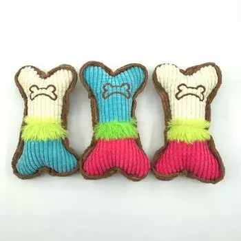 Funny Cute Two-Color Carpet Bone Plush Toy Dog Cat Teething Resistant Bite Squeak Training Boredom Relief Game Pet Toy Supplies