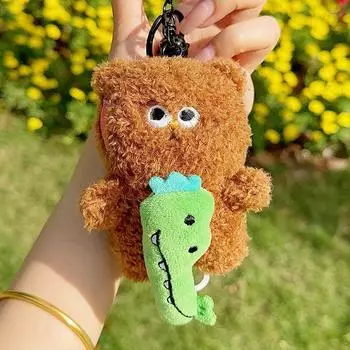 Funny Drawstring Rotatable Doll Bear Plush Animal Key Ring Cartoon Crocodile Pendants Couple жёлтый