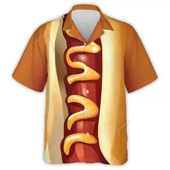Funny Food Sausage Shirts For Men 3D Print Hot Dog Summer Hawaiian Beach Camisa Casual Short Sleeve Lapel Blouse Tops Clothing S