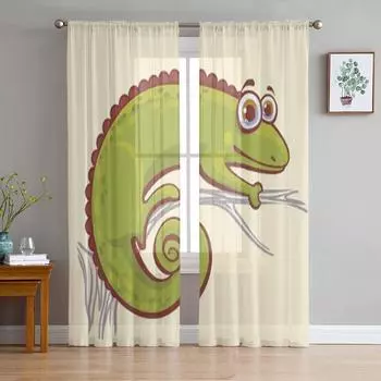 Забавные зеленые хамелеоновые тюлевые шторы для гостиной, прозрачные шторы для спальни, вуаль, органза, декоративное оформление окон 135W x 114H(cm)