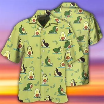 Funny Hawaiian Fruit Avocado Short Sleeve Shirts For Men Clothes Persea Americana Mill Graphic Blouses Vacation Lapel Blouse Top S