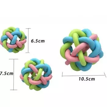Funny Interactive Toys Colorful Pet Doy Elasticity Chewing Ball Rainbow Color Rubber Bell Sound Ball Round Shape Ball with Bell 6.5cm