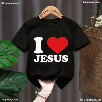 Funny Kawaii Kids Clothes L Love Jesus Letter Printed Tshirt Girls/Boys Summer White/Black/Pink/Blue/Gray/Yellow T-Shirt 110