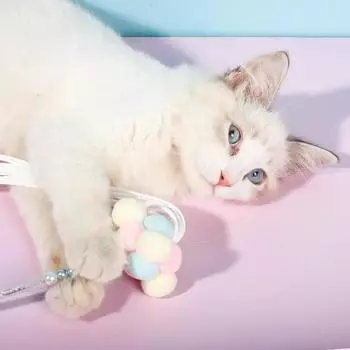 Funny Kitten Cat Teaser Interactive Toy Rod with Fringed Toys for Cats Teaser Interactive Toy Rod Pet Fairy Cats Stick синий
