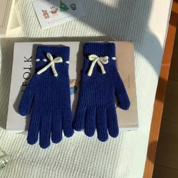 Funny Knitted Gloves Touchscreen Bowknot Gloves Fashion Five-finger Gloves Autumn чёрный