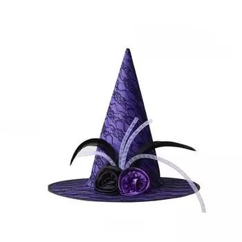 Funny Lace Veil Halloween Witch Hat Foldable Rose Flower Wizard Cap Party Props Cosplay Accessories Feather Halloween Cap Women
