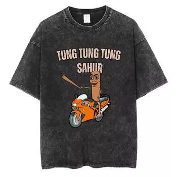 Funny Ltalian Brainrot Shimpanzini Bananini Washed T-shirt Vintage High Street Fashion Joke Humor Tshirt S