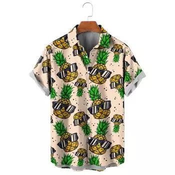Funny Men s Shirt Pineapple pattern 3D Print Tops Summer New Casual Holiday shirt Button Lapel Short Sleeves Unisex Clothing S