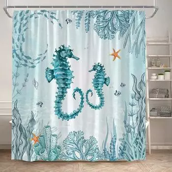 Funny Octopus Shower Curtains Marine Animal Mermaid Sailboat Vintage Nautical Map Bath Curtain Fabric Bathroom Decor with Hooks 90x180cm-35x70in