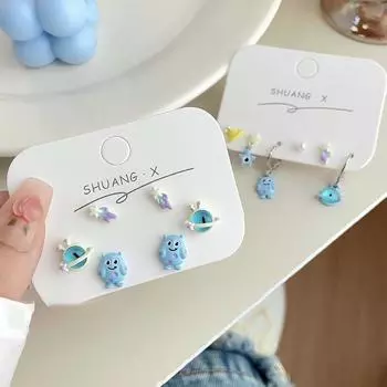 Funny Pendant Earrings Cute Stud Earrings Jewelry Set Jewelry Gifts Blue Stud Earrings Set Women Style 2