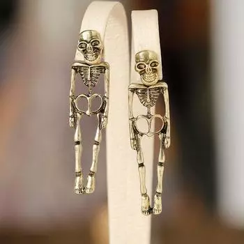 Funny Personality Skull Earrings Retro Cut Out Skeleton Earrings Removable Earrings Halloween Gift Ornament Bronze