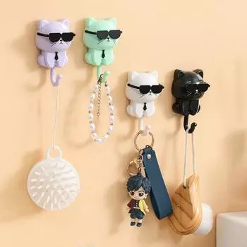 Funny Plastic Cartoon Cat Hooks Wall Hanging Waterproof Sunglasses Cat Hooks Decorative Sticky Hooks Entrance