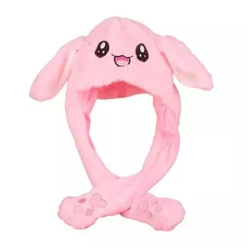 Funny Plush Rabbit Hat Cute Ear Moving Jumping Hat LED Light Up Winter Animal Cap for Women Girls Christmas Party Cosplay C