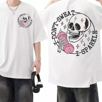 Funny Skeleton Muscle Mommy Gym T Shirts Women Unisex Fashion 90s Retro Gothic Tshirt Summer Cotton Short Sleeve T Shirt Streetwear 4XL бежевый