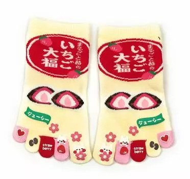 Funny Socks 5 Finger Sneaker Length 5 Finger Socks Funny Pattern [Strawberry Daifuku] 22-25cm [G613] (Cream) кремовый