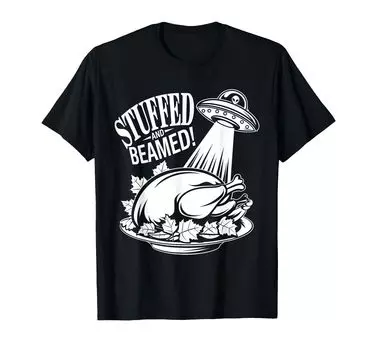 Забавный День благодарения инопланетянин НЛО UAP фаршированная индейка и луч. Футболка чёрный