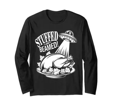 Funny Thanksgiving Alien UFO UAP Stuffed Turkey and long sleeve Beam. t-shirt чёрный
