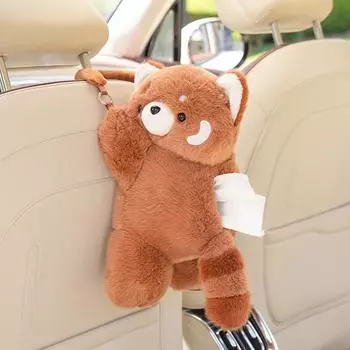 Funny Tissue Box Cover Raccoon Plush Seat Back Tissue Box Multifunctional Tissue Holder Case Car Tissue Paper Dispenser For Home коричневый