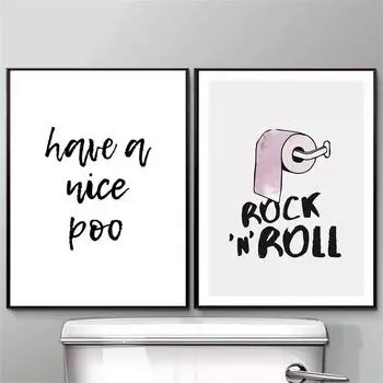 Funny Toilet Poster Bathroom Wall Art Prints Rock and Roll Minimalism Canvas Painting Quote Have a nice poo WC Sign Home Decor 21x30cm No Framed