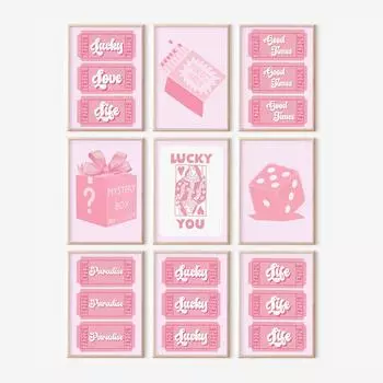 Funny Trendy Retro Wall Art Canvas Painting Retro Trendy Aesthetic Print Lucky You Poster Pink Girl Bed Room Bar Club Home Decor 21x30cm No Framed