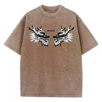 Funny Two-Headed Animal Dragon Print Boy T Shirt Lovely Shoulder Drop T Shirt Outdoor Originality Tshirt Holiday Tops S