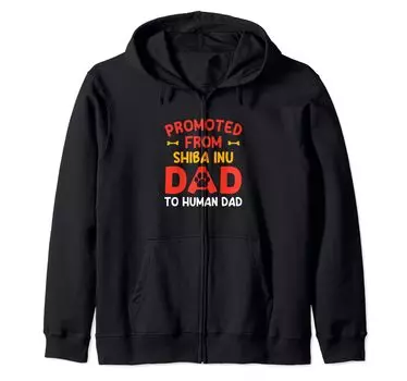 Funny zip hoodie promoted from Shiba Inu to human father чёрный