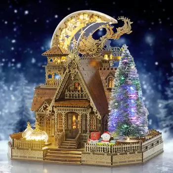 FUNPOLA 3D головоломка деревянная головоломка деревянная модель рождественская хижина DIY миниатюрный строительный комплект со светодиодной подсветкой подарок для взрослых и детей сад с