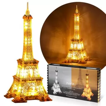 FUNPOLA 3D Puzzle Акриловый 3D Puzzle Металлический пазл Светящаяся модель здания Эйфелевой башни Архитектурная модель здания Парижские достопримечательности ночью Интерьер золотой