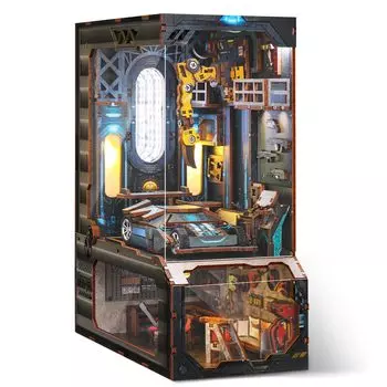 FUNPOLA 3D Puzzle Book Nook Kit Booknook Wooden Puzzle DIY Miniature Dollhouse with LED Light Book shelf Holder Bookend Display Craft Set for Beginners