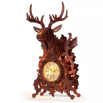 FUNPOLA 3D Puzzle Деревянная головоломка 3D Puzzle Часы Светодиодные часы с изображением оленя DIY Модель здания Часы Настольные часы ручной работы для детей и взрослых Домашний декор в японском стиле