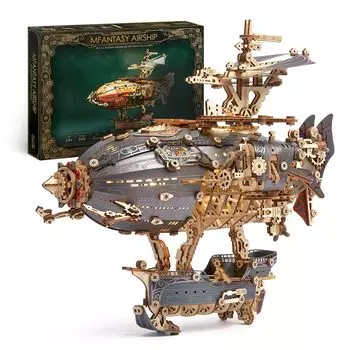 FUNPOLA 3D Puzzle Деревянный пазл Fantasy Airship Steampunk DIY Craft Kit Сборочный комплект Развивающие игрушки со светодиодной подсветкой для взрослых и детей Комплекс