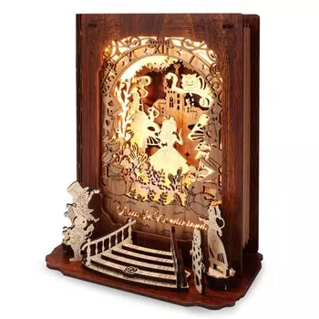 FUNPOLA Алиса в стране чудес 3D головоломка 3D головоломка ночник сказка книга лампа DIY светодиодная лампа для чтения с регулируемой яркостью деревянная головоломка ручная работа украшение дома лампа