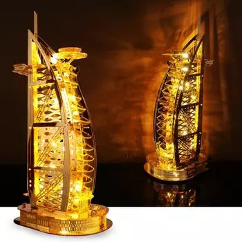FUNPOLA LED Акриловый 3D Пазл 3D Пазл Металлический Нано Пазл DIY Архитектура Строительная Модель Ручной Работы Достопримечательности Дубая ночью с Инструкциями