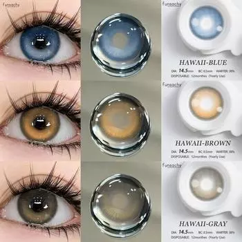 FUNSACHY1 пара натуральных контактных линз, годовые цветные линзы для глаз, косметика для серых глаз, линзы для глаз, цветные линзы с футляром для линз