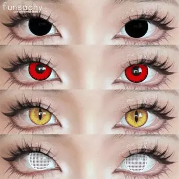 FUNSACHY 1 пара цветных контактных линз для Хэллоуина, линзы для косплея в стиле аниме, разноцветные линзы, черные, красные, сетчатые, белые, годовые линзы
