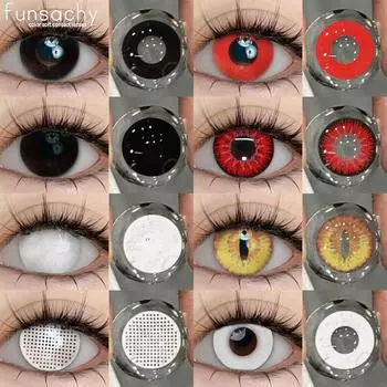 FUNSACHY 1 пара цветных контактных линз для косплея для глаз, красные черные линзы для Хэллоуина, аниме-линзы на год