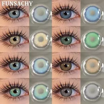 FUNSACHY 1 пара цветных контактных линз для глаз, модная косметика, для школьников, годовые синие линзы для глаз, коричневые контактные линзы для глаз