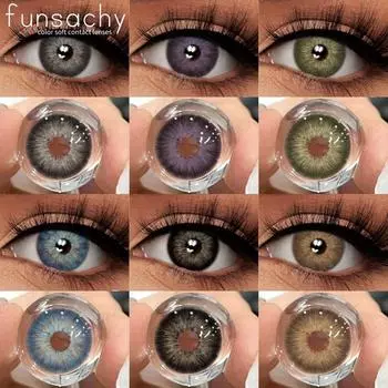 FUNSACHY 1 пара модных цветных контактных линз для глаз, синие линзы, серые зрачки, натуральные коричневые линзы, годовые корейские линзы Y2K