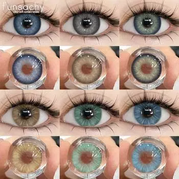 FUNSACHY 1 пара серых зрачковых цветных контактных линз для глаз, натуральные коричневые контактные линзы для глаз, косметические линзы для зрачковых глаз на год