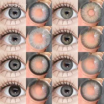 FUNSACHY 1Pair Серые линзы Цветные контактные линзы для глаз Серые зрачки Цветные контактные линзы Глазные линзы Ежегодные женские мужские макияж