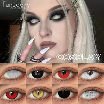 FUNSACHY 2 шт. Цветные контактные линзы для Хэллоуина, аниме-линзы для косплея, разноцветные линзы, белые, красные, черные, контактные линзы для учеников, годовые