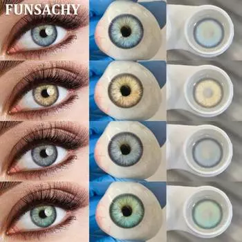 FUNSACHY 2 шт. цветные контактные линзы для глаз, синие, серые, коричневые контактные линзы, макияж глаз, ежегодная косметика, зрачки, зеленые цветные линзы
