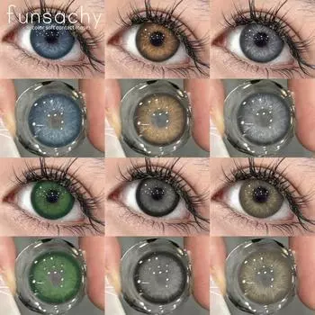 FUNSACHY 2 шт. Коричневые натуральные линзы, цветные контактные линзы для глаз, голубые цветные линзы для глаз, годовые серые зрачки для глаз