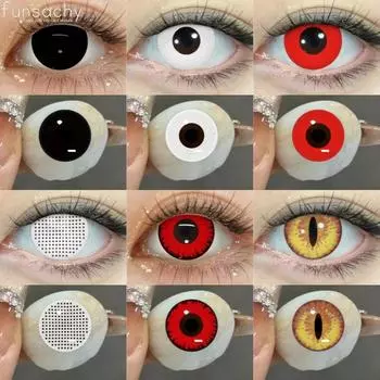 FUNSACHY 2 шт. линзы для Хэллоуина, цветные контактные линзы для косплея, черные линзы, белые линзы для глаз, аниме-косплей, косметика для зрачков