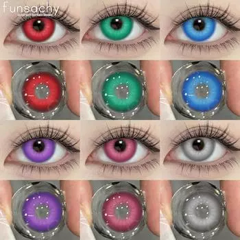 FUNSACHY Аниме Цветные Контактные Линзы Для Глаз Косплей Цветные Линзы Синие Сумасшедшие Линзы Хэллоуин Красота Макияж Глаз Линзы 1 Пара