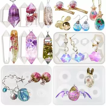 FUNSHOWCASE Pendulum Crystal Silicone Mold Set of 9 Crystal Sphere Gem Ore Shape Drop Egg Shape Space Cuestion УФ-смола эпоксидная смола оргонит брелок