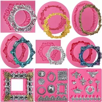 FUNSHOWCASE Силиконовая форма для зеркала, фоторамка, прямоугольная круглая рамка, ароматерапия, высокое качество, гипс, мыло ручной работы, смола, глина, набор из 9 штук